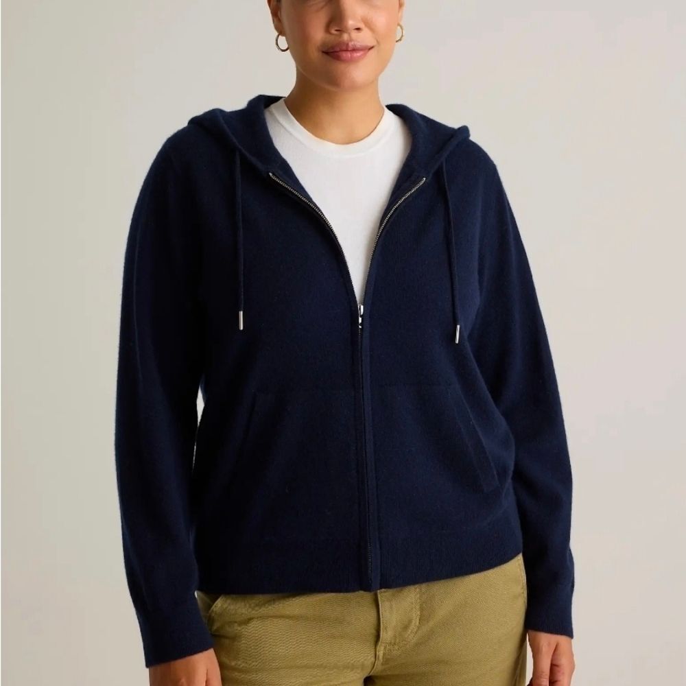 NWT 100% Mongolian Cashmere Zip-Up Hoodie Navy XL